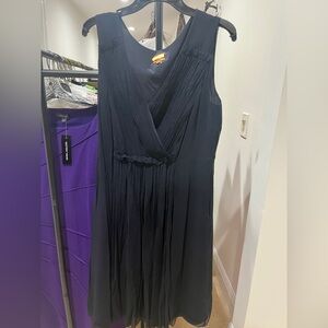 Tory Burch Navy Pleated Sleeveless Midi Dress